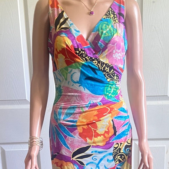 Lauren Ralph Lauren colorful tropical floral faux wrap bodycon dress size M NWOT - Picture 2 of 14